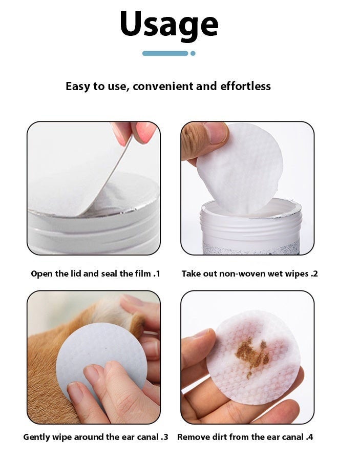 120 منديلًا مبللة للحيوانات الأليفة، مناديل لتنظيف آذان الحيوانات الأليفة، منظف آذان القطط، منظف آذان مضاد للحساسية للكلاب بنسيج لؤلؤي لتنظيف أعمق، وسادات تنظيف أذن ناعمة وسهلة الاستخدام، مجموعة عناية بالكلاب والقطط، تنظيف العيون والآذان والأنف من الدموع والقشور والأوساخ على عيون القطط والكلاب، علبة تحتوي على - Image 5